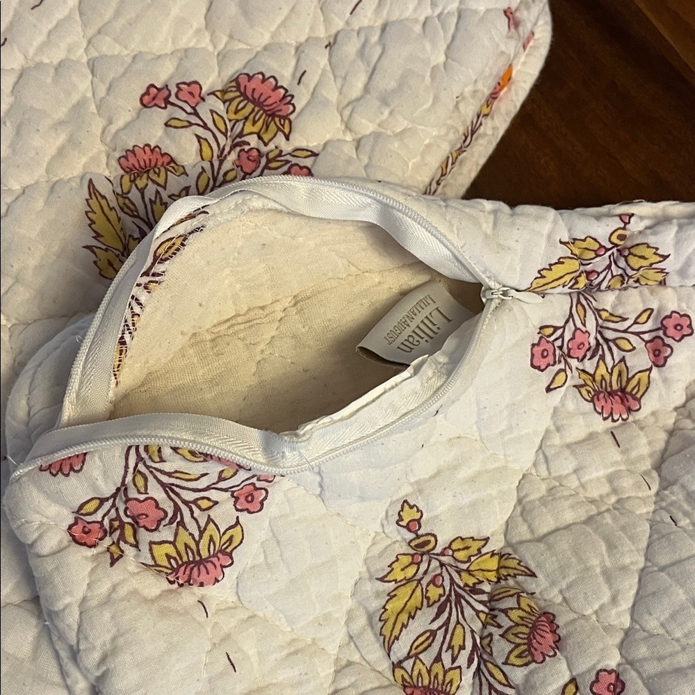 Lillian August Pink and Orange Floral Quilted Shams (2) - Picture 3 of 5